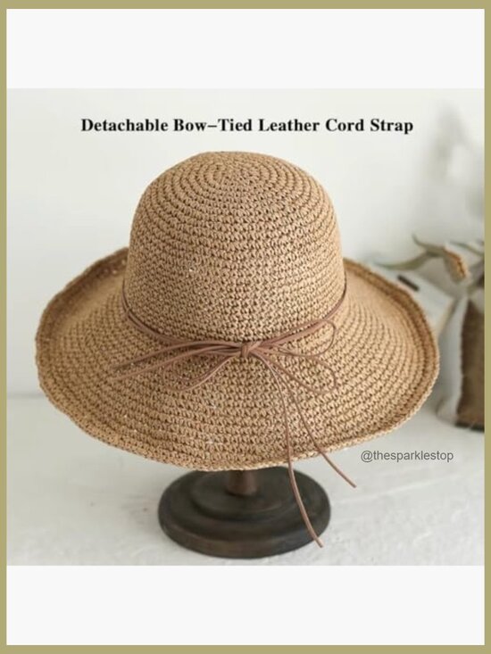 Paper Straw Sun Hat Foldable Wide Brim Beach Hat UPF 50+ main image 4